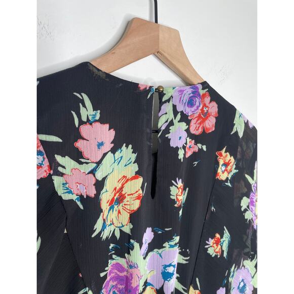 ⭐️ 3/$20 Wayf Chiffon Floral Print Long Sleeve Dress Size XS Black - Picture 7 of 9